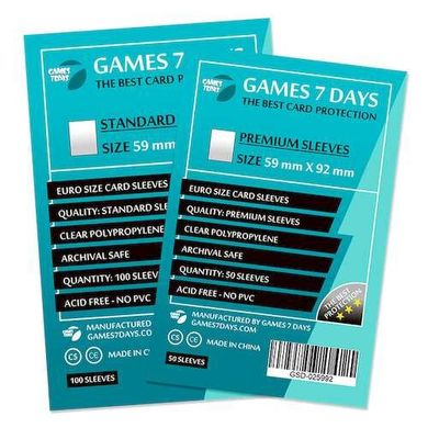 Протекторы для карт Games7Days (59 х 92 мм, Euro, 100 шт.) (STANDART)