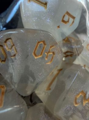 Набір кубиків (7 шт.) прозорий з блискітками та золотими цифрами (Clear Glitter with Gold Numbers Dice Set)