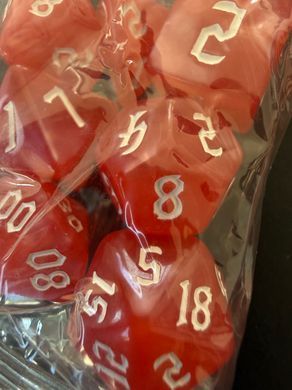 Набір кубиків (7 шт.) червоний із білими цифрами (Opaque Red with White Numbers Dice Set)