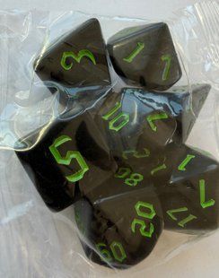 Набір кубиків (7 шт.) чорний із зеленими цифрами (Black with Green Numbers Dice Set)