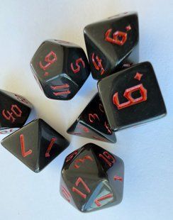 Набір кубиків (7 шт.) чорний із червоними цифрами (Opaque Black with Red Numbers Dice Set)