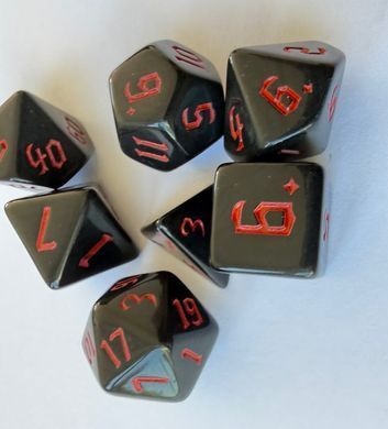Набір кубиків (7 шт.) чорний із червоними цифрами (Opaque Black with Red Numbers Dice Set)