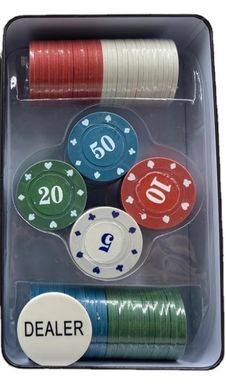 Набор для игры в покер в металлической коробке (100 фишек)