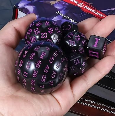Набір кубиків D3-D100 (15 шт.) з мішечком на шнурку (чорний та фіолетовий)