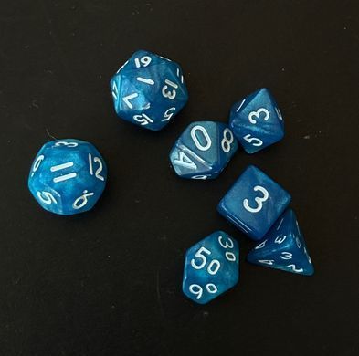 Набір кубиків (7 шт.) блакитний перламутровий із білими цифрами (Sky Blue & White Luminary Dice Set)